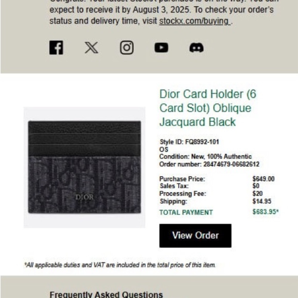 Dior Black Card Holder - Picture 7 of 8